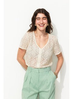 Chemise Effet Dentelle Femme - Naturel Uni Clair