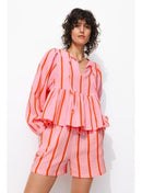 Blouse en Gaze de Coton Rayée - Rose Raye