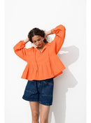 Blouse en Gaze de Coton Femme - Orange Uni Colore