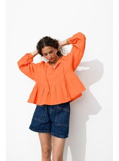Blouse en Gaze de Coton Femme - Orange Uni Colore