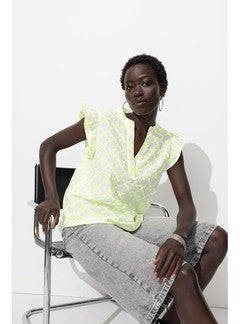 Blouse Brodée Fluo Femme - Jaune Uni Colore