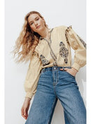 Blouse Brodée Femme - Naturel Uni Clair