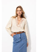 Chemise en Gaze de Coton Brodé - Naturel Uni Clair