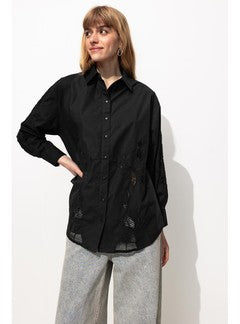 Chemise en Broderie Anglaise - Noir Uni Fonce