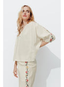 Blouse Brodée Point de Croix - Naturel Uni Clair