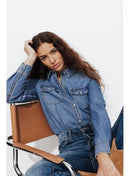 Chemise Western en Jean Femme - Jeans Uni Fonce
