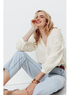 Chemise Romantique en Coton - Naturel Uni Clair