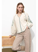 Blouse Brodée Femme - Naturel Uni Clair