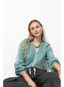 Blouse Brodée Femme - Gris Uni Fonce