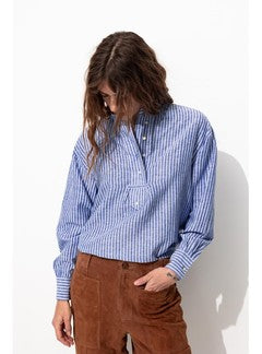 Chemise Oversize Rayée Femme - Bleu Raye