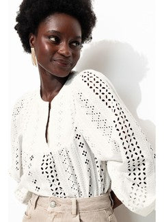 Blouse en Broderie Anglaise - Naturel Uni Clair