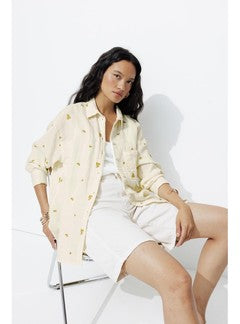 Chemise Brodée Gaze de Coton - Naturel Uni Clair