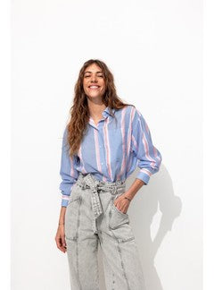 Chemise à Rayures Fluo Femme - Bleu Raye