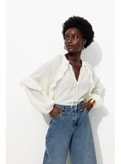 Blouse en Coton Plumetis Femme - Naturel Uni Clair