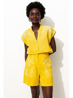 Blouse en Gaze de Coton - Jaune Uni Colore