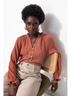 Chemise en Gaze de Coton Femme - Marron Uni Clair