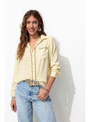 Chemise Perlée en Satin Femme - Jaune Uni Colore