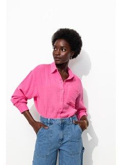 Chemise en Gaze de Coton Femme - Rose Uni Colore