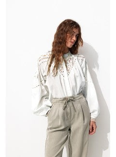 Blouse Brodée Femme - Naturel Uni Clair