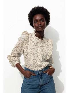 Chemise en Coton Fleuri Femme - Naturel Imprime