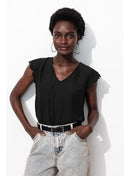 Top Détail Dentelle Femme - Noir Uni Fonce
