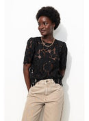 Blouse en Guipure Femme - Noir Uni Fonce