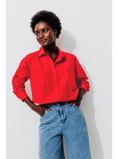 Chemise Oversize Unie Femme - Rouge Uni Colore