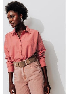 Chemise Oversize Unie Femme - Rose Uni Colore