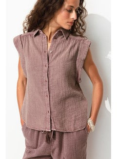 Chemise en Gaze de Coton Femme - Violet Uni Colore
