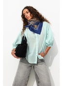Chemise Manches Ballon Femme - Vert Uni Colore