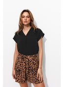 Blouse Unie Femme - Noir Uni Fonce