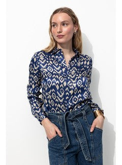 Chemise Satinée Motif Jacquard - Bleu Imprime