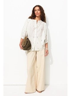 Chemise Brodée Manches Ballon - Naturel Uni Clair