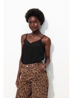 Top à Fines Bretelles Femme - Noir Uni Fonce