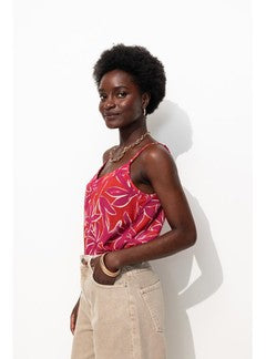 Top à Fines Bretelles Femme - Rouge Imprime