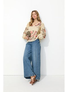 Blouse Brodée Oversize Femme - Naturel Uni Clair