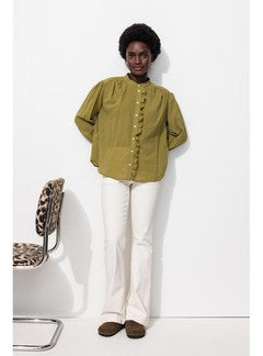 Chemise Légère en Coton Femme - Vert Uni Colore