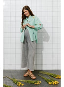 Chemise Oversize Brodée Femme - Vert Carreaux
