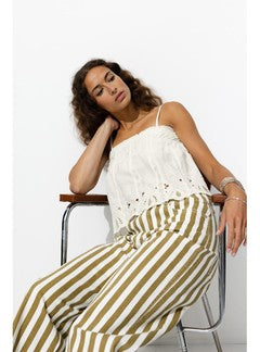 Crop Top Brodé Femme - Naturel Uni Clair