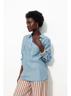 Blouse en Lyocell Femme - Jeans Uni Clair