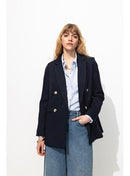 Blazer Croisé Unie Femme - Bleu Uni Fonce