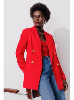 Blazer Croisé Unie Femme - Rouge Uni Colore