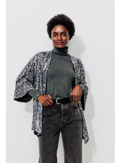 Veste Kimono à Paillettes - Noir Imprime