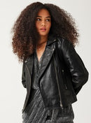 Blouson en Cuir Femme - Noir Uni Fonce