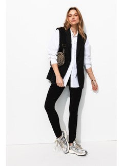 Blazer sans Manches Femme - Noir Uni Fonce