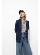 Veste de Tailleur Lin Mélangé - Bleu Uni Fonce