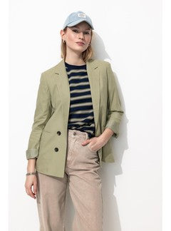 Veste de Tailleur Lin Mélangé - Kaki Uni Clair