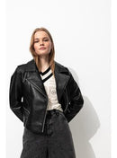 Blouson Rock en Simili Femme - Noir Uni Fonce
