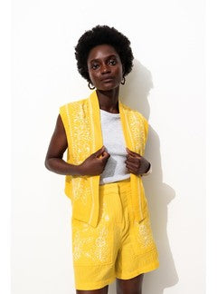 Boléro en Gaze de Coton Femme - Jaune Uni Colore