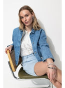 Veste en Jean Cropped Femme - Jeans Uni Fonce